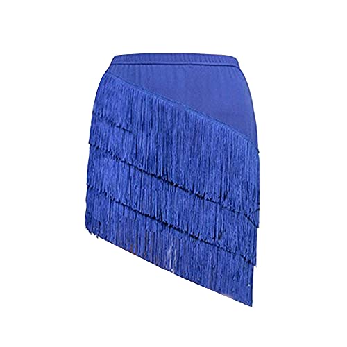 Damen Latein Tango Ballsaal Quaste Franse Rock Samba Salsa Tanzkleid Tanzkleidung (Blau, Etikett 3XL (EU XL)/Taille: 82cm/32) Cover