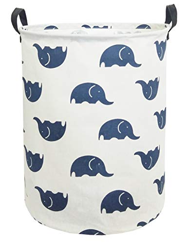 CLOCOR Large Storage Basket,Canvas Fabric Waterproof Storage Bin Collapsible Laundry Hamper for Home,Kids,Toy Organizer (Blue Elephants)