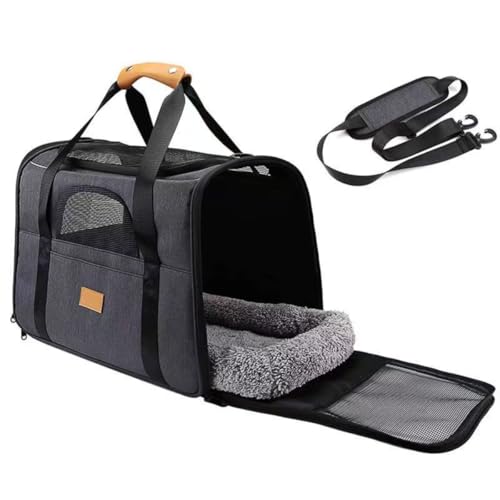Qfmr カーバッグ アウトドア 持ち運び 車, 通気性 軽量, ペット用品, アウトドア, ペット, 大容量, 折りたたみキャリーバッグ 猫, 取り外し可能なパッドと通気性メッシュ, ブラック, 転送バッグ, 犬猫用 (ブラック)
