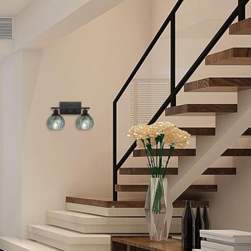 Image of Set of 2 Wall Sconces for Bathroom Modern Vanity Light Fixtures 2-Light Black Wall Sconce with Green Glass Shade Farmhouse Wall Lights for Bedroom Living Room