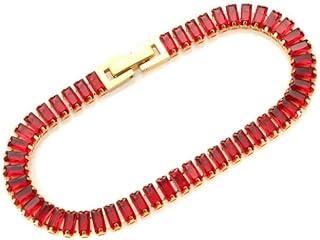اساور تنس ملونة حمراء مستطيلة من الستانلس ستيل مرصعة بالكريستال للنساء من الزريكور