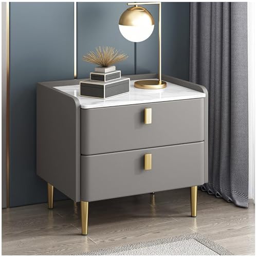 HJYBFA HJYBFAWH Mesita de Noche de Madera Maciza con 2 cajones, Moderna Superficie de Cuero, Tablero de Pizarra, Mesa Auxiliar pequeña, Mesa Auxiliar Alta, mesita de Noche para dor