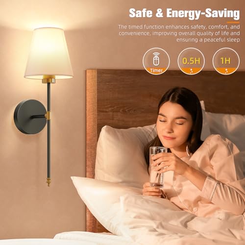 Image of NIORSUN Battery Operated Wall Sconce Set of 2,Gold-Black Rechargeable Wall Lights with 10400mAh Dimmable Bulbs and Remote,9 Colors Wireless Wall Lamps for Bedroom Living Room Hallway Decor