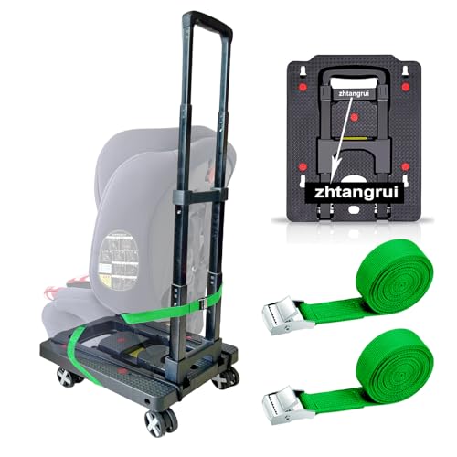 Car Seat Dolly for Airport - CarSeat Roller Cart Wheels for Airplane - Car Seat Travel Cart Carrier with Straps Foldable Luggage Trolley Folding Hand Truck(Green)