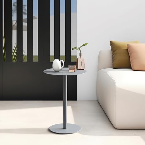 Yumyolk Runder Beistelltisch, Metall Modern 2 Ebenen Kaffeetisch Couchtisch Sofatisch Nachttisch Betttisch für Wohnzimmer Schlafzimmer Balkon Terrasse, 40x40x60cm, Grau – Bild 7