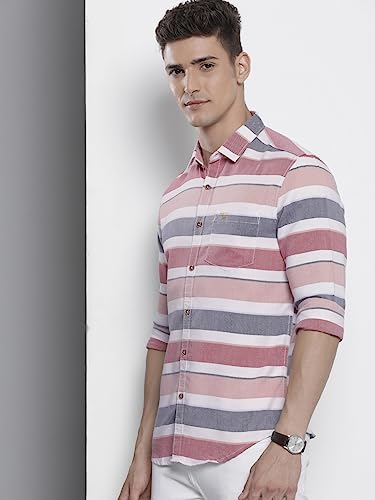 Image of The Indian Garage Co Men Slim Fit Striped Full Sleeves Cutaway Collar Casual Shirt