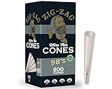 ZIG-ZAG Pre Rolled Cones 98’s Size (800 Pack) Ultra Thin - Slow Burning Pre Rolled 98mm Cones with Tips & Packing Tubes Included - Bulk Pack