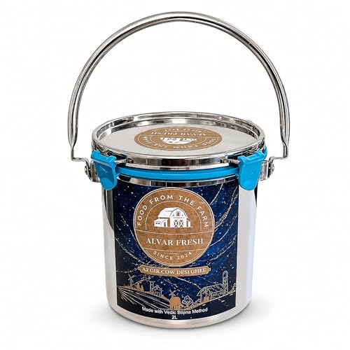 Image of Alvar Fresh A2 Gir Cow Desi Ghee (2LTR) with Stainless Steel Dolchi, Traditional Hand-Churned Pure Cow Ghee,Traditional Bilona Method | Cultured Pure Natural and Healthy Ghee
