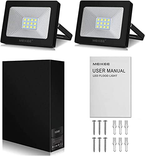 MEIKEE Led Floodlight Outdoor, 2 Pack 10W LED Security Light, IP66 Waterproof Energy-Saving 850LM led Spot Lights 6500K Daylight White Light for Garden, Yard, Garages, Warehouse, Patio, Billboard