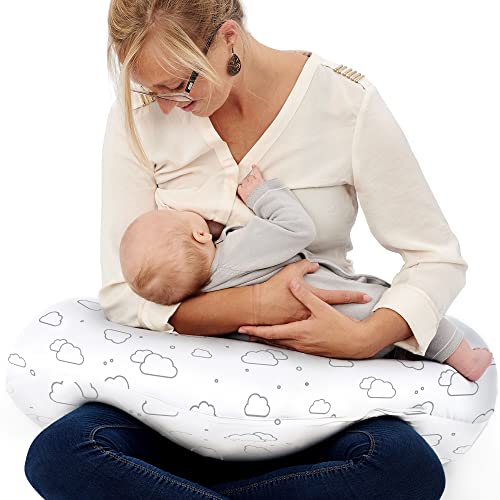 LivinEase Multifunctional Nursing Pillow - Versatile Breastfeeding Pillow with 100% Cotton Pillowcase - Pregnancy Gifts - Washable Maternity Feeding Pillow - Cloud Print