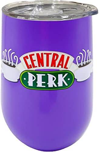 Spoontiques - Friends Central Perk - Insulated Wine Tumbler with Lid - Double Wall Stainless Steel Stemless Wine Glass - 16oz,16928