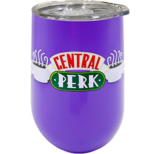 Spoontiques - Friends Central Perk - Insulated Wine Tumbler With Lid - Double Wall Stainless Steel Stemless Wine Glass - 16Oz,16928 #TOP4