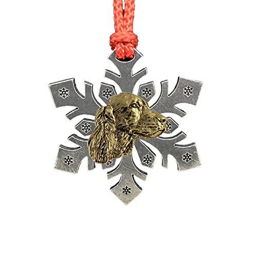 Handcrafted Gold Plated Irish Setter Dog Head Hanging Snowflake Ornament for Decorating Holiday Wreaths and Christmas Trees - Made in United States - SKU DG100SF