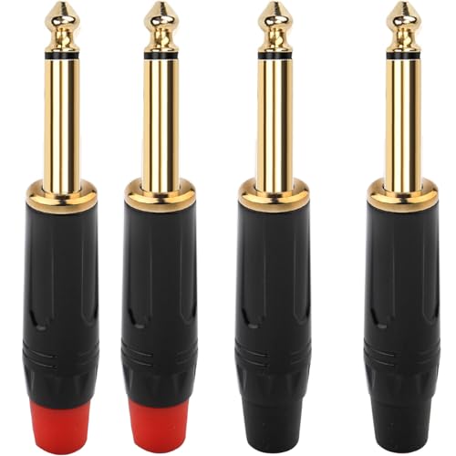 RUNCCI-YUN 4 Pièces 6.35mm 1/4 "TS Souder Connecteur Jack,Mono Audio Souder Connecteur 6.35mm,prise De Micro 6,35 TS Plaqué Or Pour Câbles Haut-parleur/guitare/microphone