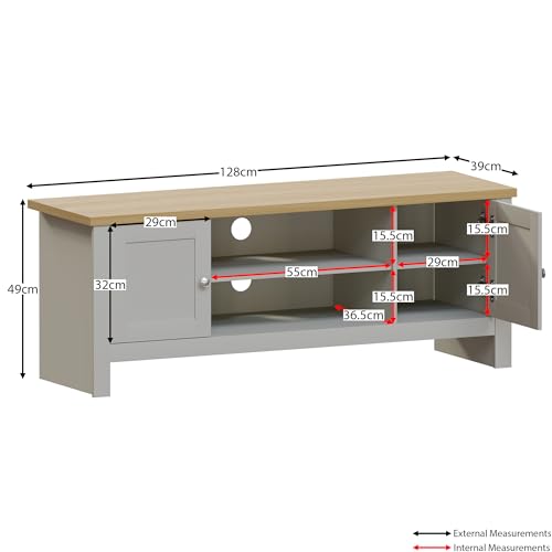 Vida Designs Arlington 2 Door TV Unit, Engineered Wood, Grey & Oak, H 49 x W 128 x D 39 cm - 7