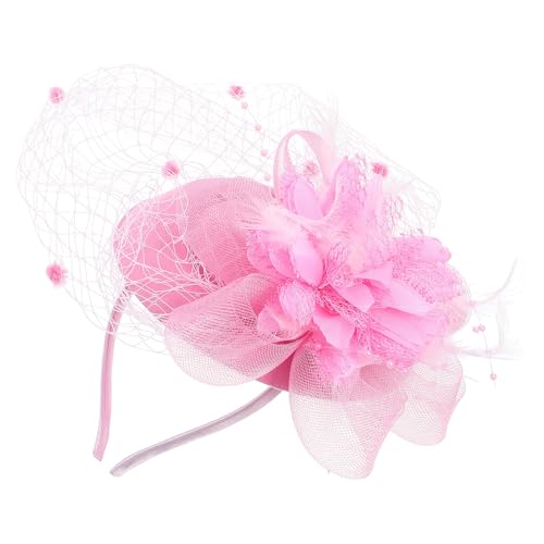 Diadema fascinador rosa con pinza de malla de estilo vintage para mujer