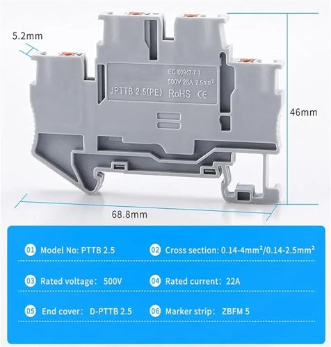 Conector eléctrico de bloque de terminales PTTB-2.5 con resorte de doble capa para cables 5