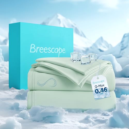 Breescape Cooling Sheet Set Twin Size - BlendTek™ Dry & Cool Technology for Hot Sleepers and Night Sweats, Q-Max>0.46 Tech, Deep Pocket Up to 18", 360° Elastic Band, Mint Green