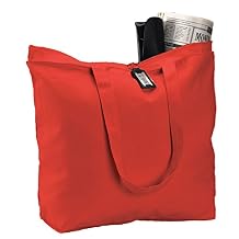 ToteBagFactory Heavy Canvas Large Tote Bag with Zippered Closure Red
