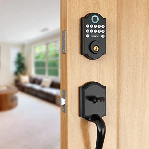 Keyless Entry Door Lock, Heantle Smart Locks for Front Door with Handle, Electronic Fingerprint Deadbolt, Front Door Handle Set with Digital Keypad Door Lock, Auto Lock, 50 User Codes for Family