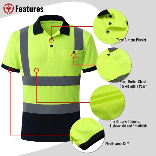 Asiphitu High Visibility Reflective Safety Shirts For Men Women Hi Vis Viz Protective Safety Workwear Polo T Shirt With Pockets For Construction Meet Ansi Class 2(A-Yellow-Blue-M) #TOP2