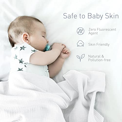 Image of Premium Soft Muslin Cotton Newborn Baby Swaddle Blanket Unisex Swaddle Wrap Silky Swaddle Blankets Neutral Receiving Blanket for Newborn Boys and Girls Large 47 x 47 inches(120x120cm) (White)