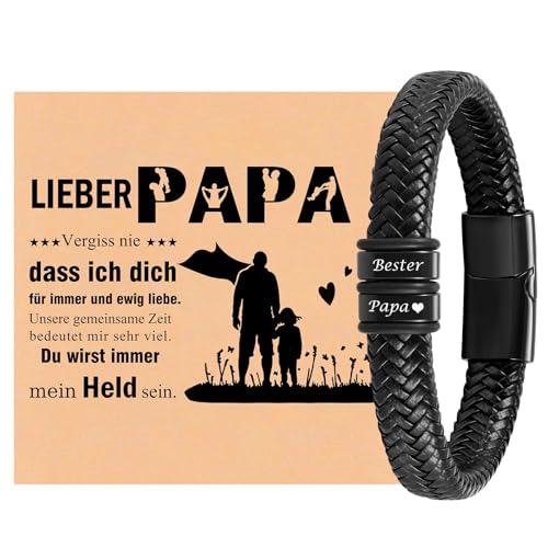 XUANPAI Bracciale da uomo con incisione – Cinturino in pelle da uomo personalizzato con nome da uomo, gioielli regalo per papà papà papà DAD compleanno anniversario Natale, 21