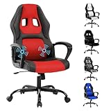 Red Massage Gaming Chair for Kids, Ergonomic Office Chair Computer Chair with Adjustable High Back & Armrest, PU Leather Gamer Chair with 360°Swivel, Heavy Duty Gaming Chairs for Adults, Teens