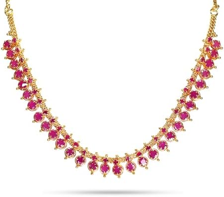 CUTE GOLD One Gram Micro Gold Plated Traditional Trendy South Indian Fashion Jewellery Stylish Ruby Emrald Stone Necklace for Women & Girls