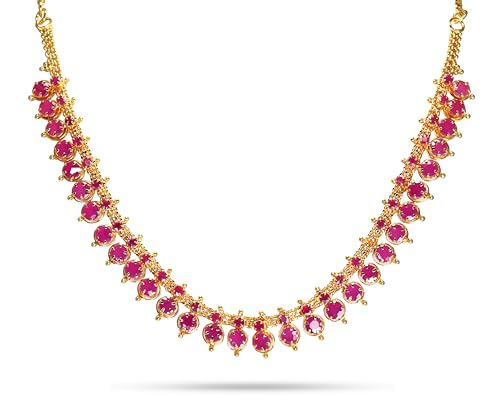 CUTE GOLD One Gram Micro Gold Plated Traditional Trendy South Indian Fashion Jewellery Stylish Ruby Emrald Stone Necklace for Women & Girls