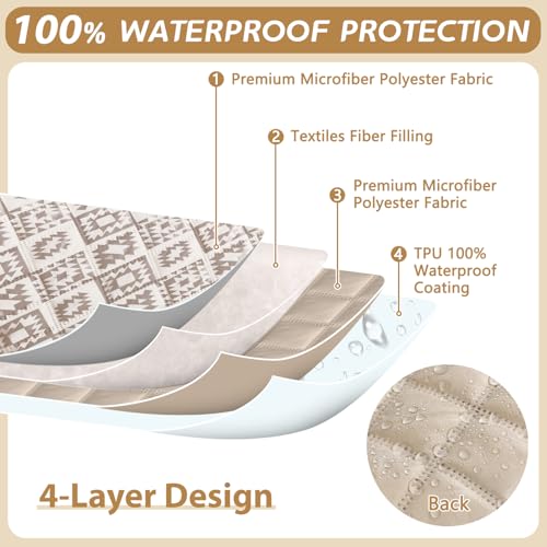 ALIECOM Sectional Couch Covers 100% Waterproof L Shape Sofa Cover Washable 2 Piece Printed Sectional Slipcovers with Chaise Pet Friendly Furniture Protector for Dogs (Large, Checkered Khaki) — view 3