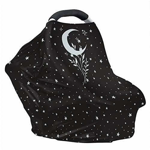 Image of ZFRXIGN Sun and Moon Car Seat Cover for Baby Chair /Nursing Cover Scarf Girl /Babies Carseat Cover Canopy /Infant Carseat Canopy Stretchy Soft Stroller Cover Galaxy Leaf Black