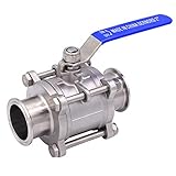 DERNORD 2' Sanitary Ball Valve Fits 2' Tri-Clamp Clover Stainless Steel 304, PTFE Lined, Two Way & Three Piece (2 Inch Tube OD Quick Clamp)