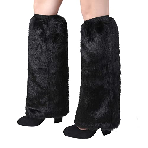 Janfine Women's Fur Leg Warmers Boot Winter Faux Rabbit Fur Furry Fuzzy Leg Warmer Cuffs Cover For Women(40Cm-Black) #TOP6