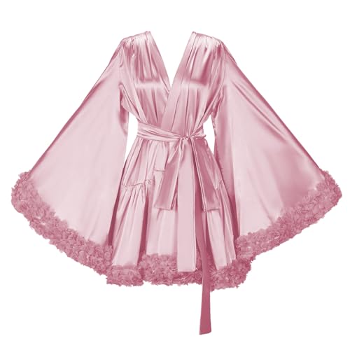 Daily Life Mall Silk Satin Bridal Robes for Women Old Hollywood Maternity Photoshoot Nightgown Flower arround Bathrobe Short robes for women
