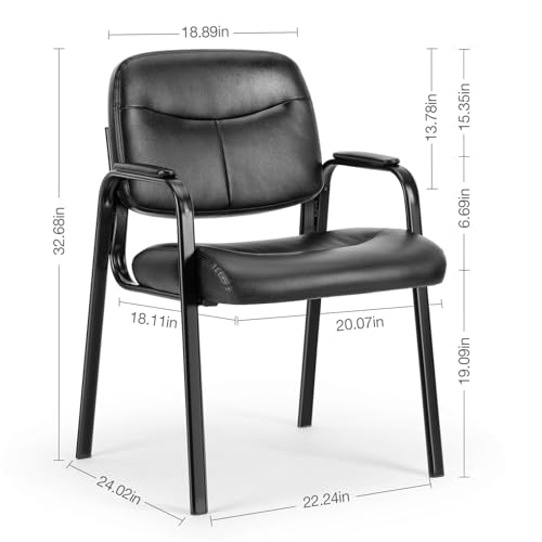 edx Waiting Room Guest Chairs Set of 4 with Padded Arms, Leather Office Stationary Reception Side Chair for Home Desk Conference Lobby Church Medical Clinic Elderly Student, Lumbar Support-Black
