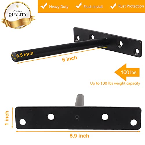 Heavy Duty Floating Shelf Bracket (Set of 6) – Solid Steel Blind Shelf Supports - Hidden Brackets for Floating Wood Shelves - Ideal for Cedar Wood Blocks & Mantels（Large Size） by YMDparts - Image 2