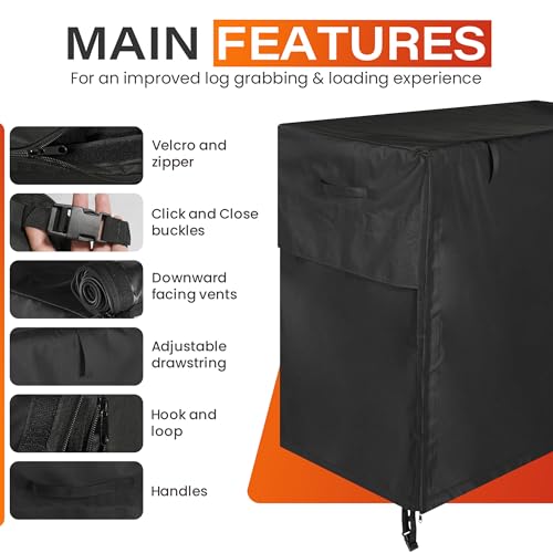 5ft Waterproof Firewood Rack Cover - Heavy Duty Black 600D Oxford Fabric - Indoor Or Outdoor Firewood Log Cover with Zipper & Adhesive Closing Strips - Rack NOT Included - Black by JJASMAMV Home Products - Image 2