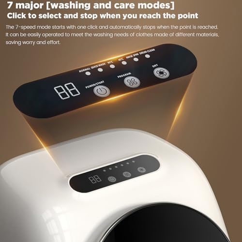 Automatic Washing Machine, Mini Portable Laundry Machine with Spin Dryer and LED Touch Panel, Stainless Steel Barrel, 7 Washing Modes for Underwear