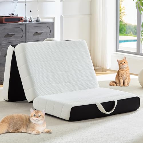 ROXGOX Foldable Mattress, Queen Tri-Fold Memory Foam Mattress Topper with Washable Cover, Handle & Non-Slip Bottom, 6 Inch Portable Folding Bed for Guest, Yoga, Living Room, Camping - 78'x58'x6'