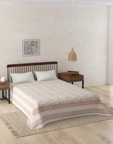 Image of Fabindia Red Vardaniya Cotton Hand Block Printed Queen Bed Cover