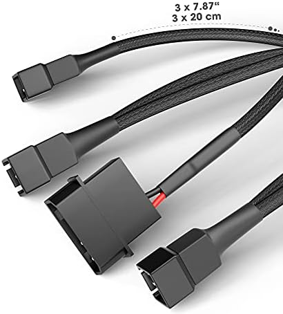 KabelDirekt  20-20-20cm 4-pin Molex (5.25) 12V to 3 x 3-pin 2-pole connector fan distribution cable