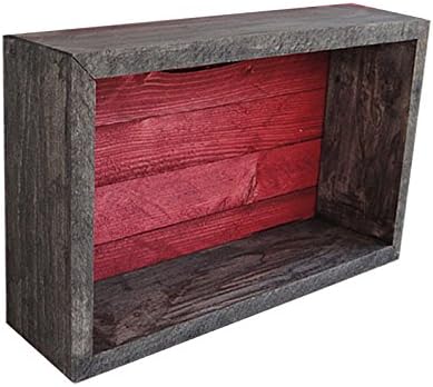 Wood/Wooden Shadow Box Display With Backing - 16" x 6" - Two Tone - Ebony Black/Barn Red - Rustic Decorative Reclaimed Distressed Vintage Appeal