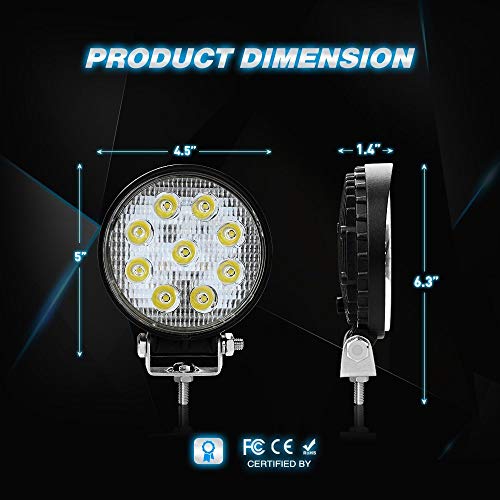 Nilight NI-07 Round 2PCS 27W Spot Driving Lamp Jeep Fog Lights with Off Road Wiring Harness-2 Leads, 2 Years Warranty, 2 Pack