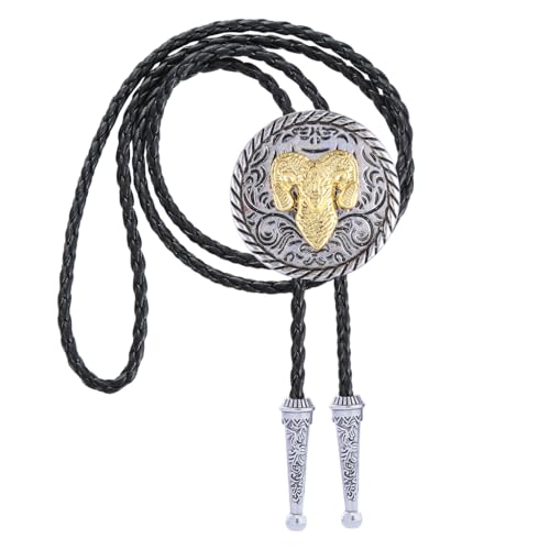 Image of GelConnie Longhorn Bull Bolo Tie for Men Native American Western Cowboy Leather Necktie Bolo Necklace for Women Gold Texas
