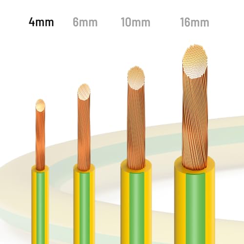 hb-digital Przewód uziemiający H07V-K 1 x 4 mm², elastyczny przewód miedziany, pojedyncza żyła do instalacji PV, przewód solarny, przewód energetyczny, przewód okablowania PVC, przewód uziemiający