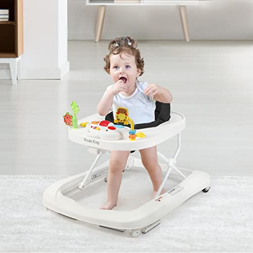 Kinder King 3 In 1 Folding Baby Walker, Activity Walker For Boys Girls, Learning-Seated, Toddler Walk-Behind W/Music Toys, Adjustable Height & Speed, Safety Bumper, Infant Walker Anti-Rollover, Black #TOP3