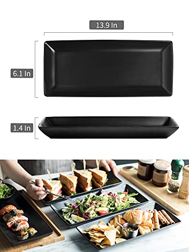Lauchuh Serving Platters For Entertaining Large Rectangular Serving Dinner Dish 14 Inches Plate Tray For Wedding Thanksgiving Party Food Dessert Sushi And Appetizers Set Of 4, Black #TOP2