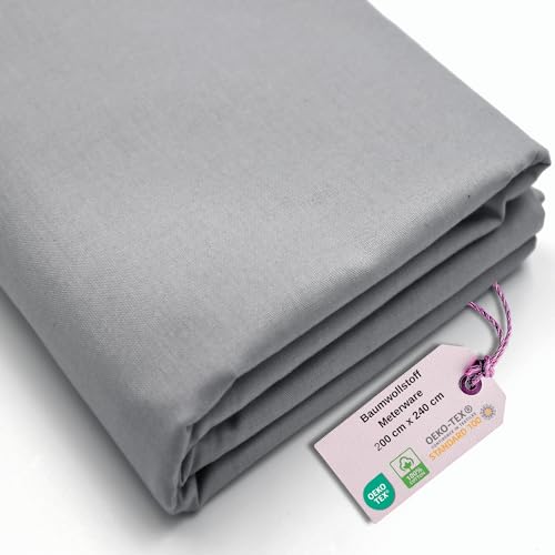 Stoff Virginia Tex, Meterware, Baumwollstoff 100%, große Breite 240 cm, Baumwollstoff 100% Oeko -Tex Standard 100 Unifarben zum Nähen (Grau, 200 cm x 240 cm)