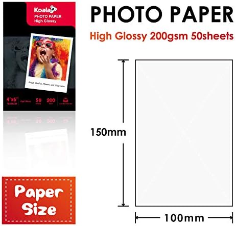 KOALA Inkjet Photo Paper 6x4 '' 10x15 cm Glossy 50 Sheets 200 GSM for Canon Hp Epson Inkjet Printer